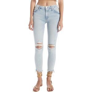 MOTHER The Stunner Zip Ankle Step Fray Denim Jeans in Rolling in the Bushes